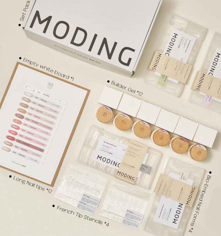 “Set Profesional MODING sin HEMA ni TPO – 12 Geles Constructores + Moldes + tablero de Muestras”