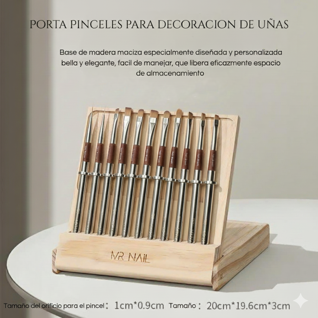 Set Profesional de Pinceles para Uñas MR NAIL – 12 piezas con estuche de madera