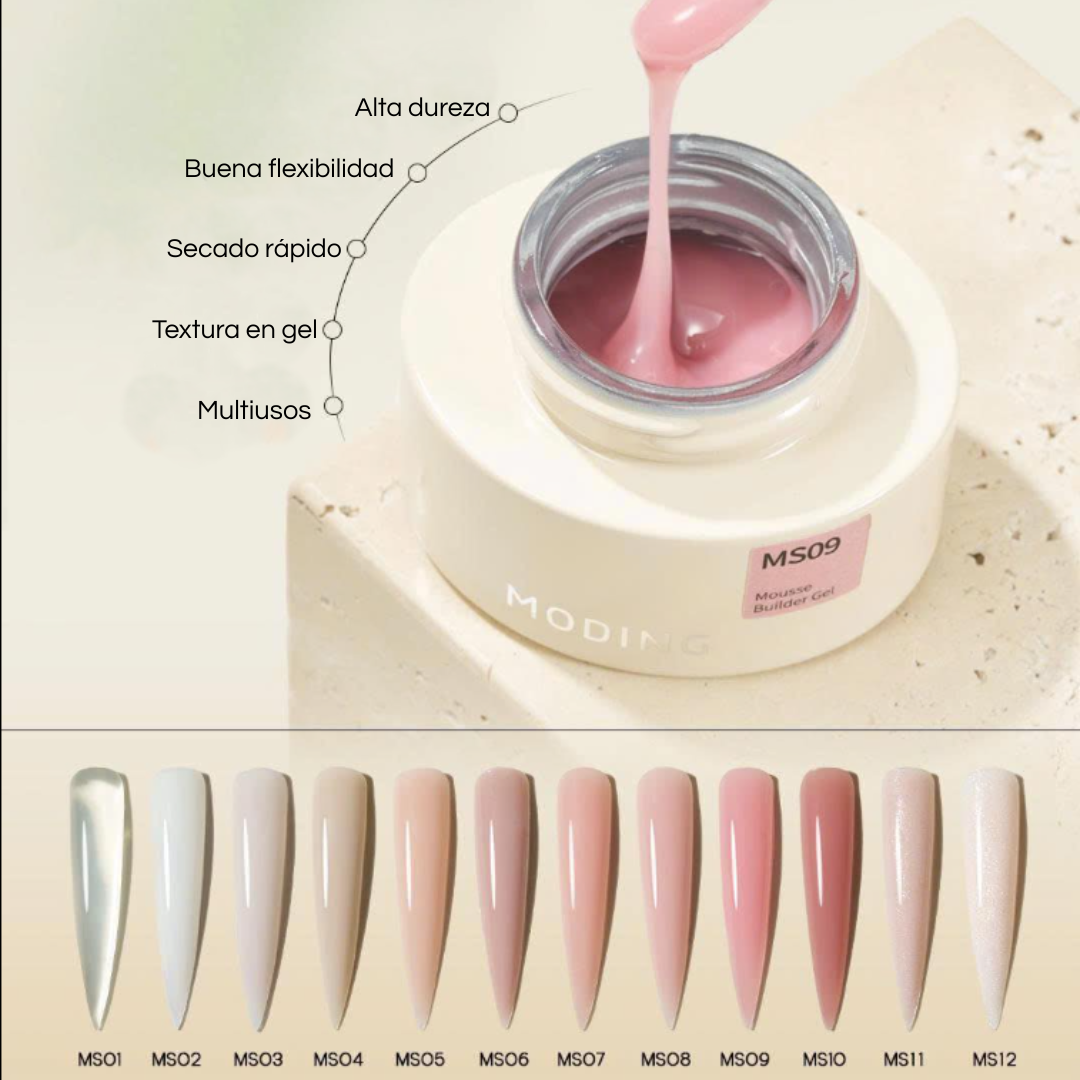 “Set Profesional MODING sin HEMA ni TPO – 12 Geles Constructores + Moldes + tablero de Muestras”