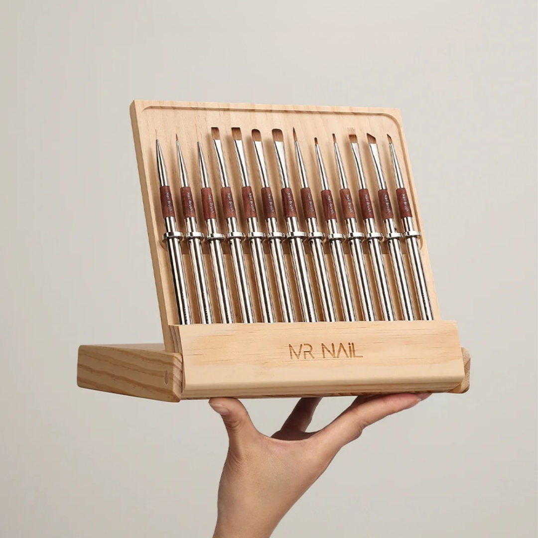 Set Profesional de Pinceles para Uñas MR NAIL – 12 piezas con estuche de madera